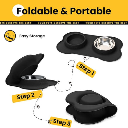Conlun Stainless Steel Dog Bowls with Non-Slip Silicone Mat, Spill Proof Food & Water Bowls Set, Easy Clean Puppy Food Dish, Dishwasher Safe, Suitable for Dogs Cats Pet Under 20lbs, Small, Black