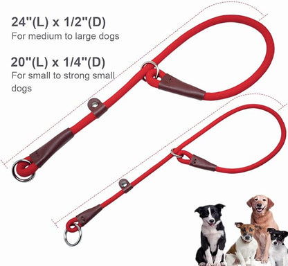 MayPaw Slip Collar Nylon Rope Choke Collar for Dog Training- No Pull Round Martingale Dog Collars for Small Medium Large Dogs (20" x 1/4", Red)