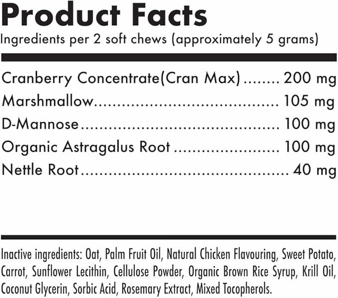 Cranberry UTI Chews for Dogs Bladder Suppot + D-Mannose Supports Kidney Urinary Tract 120 Chews and Probiotics for Dogs Natural Digestive Enzymes Prebiotics for Allergy 120 Chews