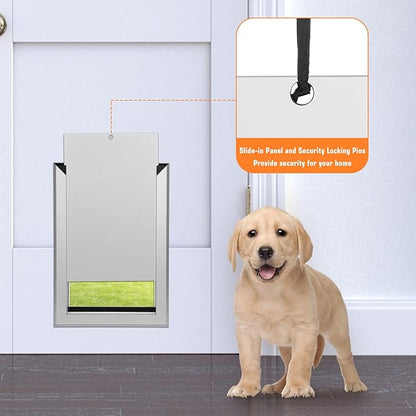 Ownpets Aluminum Dog Door, Pet Door with Magnetic Flap and Lockable Sliding Panel, Heavy Duty Doggy Door for Dogs Up to 40lbs(Silver)