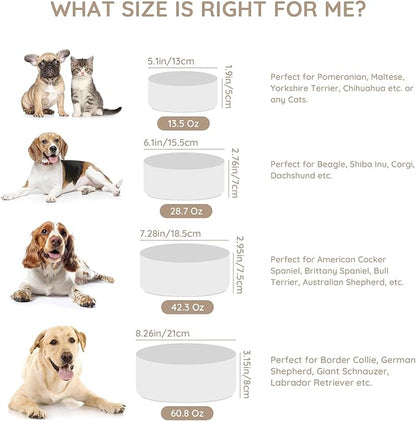 SPUNKYJUNKY 28.7OZ Ceramic Dog and Cat Bowl, Modern Cute Weighted Food Water Bowl for Replacement White (2 Pack)