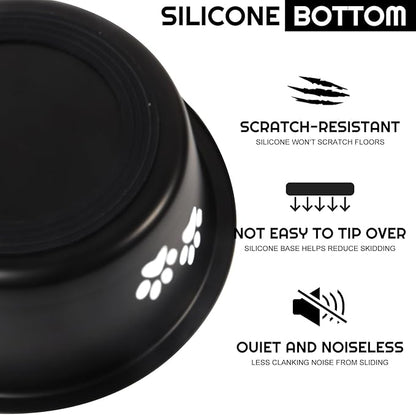 YUDANSI Dog Bowls 2 Pack Small Medium Dogs Feeding Food Water Bowl with Non-Slip Silicone Sole, Stainless Steel Dog Dishes Elevated Raised Pet Feeder(Black, M(3.6 Cups)