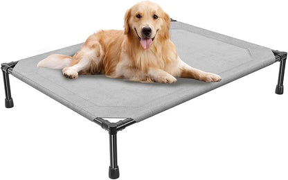 Simple Trending Raised Dog Bed for Large Dogs, Outdoor Elevated Dog Cot with Washable Breathable Mesh, Waterproof Cooling Pet Bed, 42" x 31", Grey