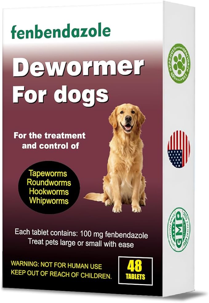 Dewormer for Dogs, Fenbendazole for All Wormers, Roundworms, Tapeworms, Whipworms and Hookworms, 48 Count