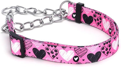 Martingale Dog Collar with Stainless Steel Chain - Limited Chain Cinch Training Collar for No Pull Training Dog - Flower Multicolor Cute Patterns - Premium No Slip Collar (HA12NO21, M)