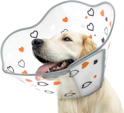 Elizabethan Dog Cone Collar, Adjustable Pet Cone to Stop Licking, Durable Plastic Neck Cone After Surgery for Small, Medium Large Dogs, Love M