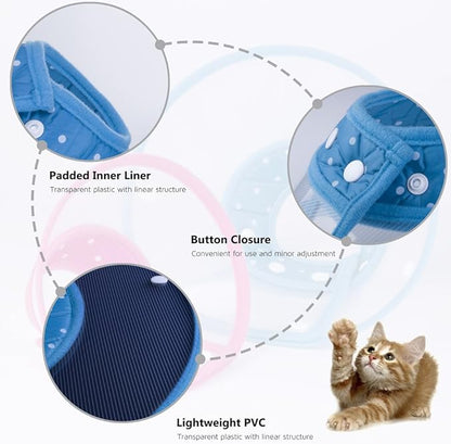 Cat Cone Collar, to Stop Licking, Recovery Elizabethan After Surgery, Clear Soft Neck E-Collar, Not Block Vision, for Kitten Puppy Dog Pet in Surgery Remedy - S in Blue