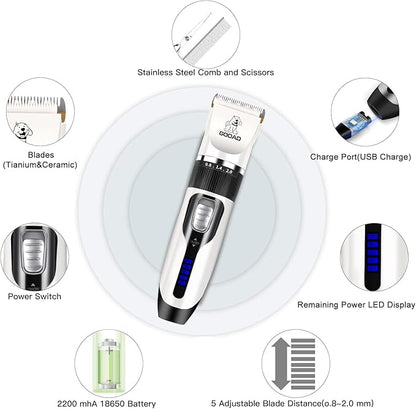 Dog Clippers Grooming Kit and Paw Trimmer,Cordless,Low Noise, Electric Quiet,Rechargeable, Dog Trimmer Grooming, Pet Hair Clippers for Thick Coats,Shaver for Small and Large Dogs Cats