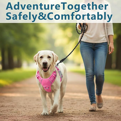 BARKBAY Dog Harness No Pull with ID Tag Pocket - Heavy Duty, Reflective, Easy Control for Large Dogs(Pink,XL)
