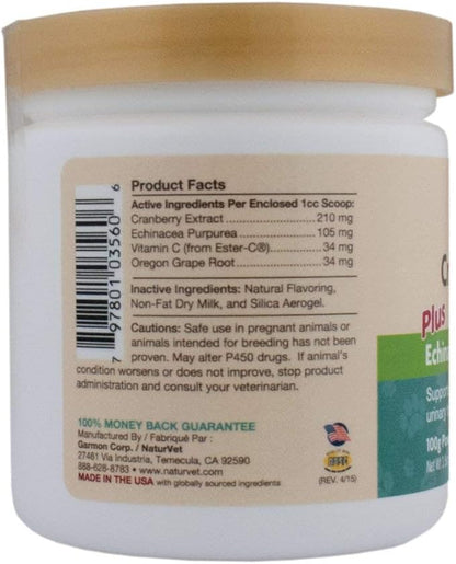 NaturVet Cranberry Relief, 100 Gram Powder, Dog and Cat Health Supplements for Urinary Tract