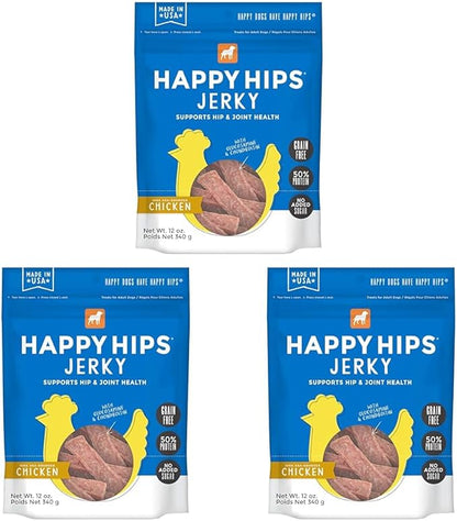 Happy Hips Jerky Dog Treats, Chicken, 12 oz. Pouch (Pack of 3)