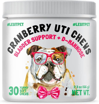 Cranberry UTI Chews for Dogs Bladder Support + D-Mannose Supports Kidney Urinary Tract 30 Chews and Liquid Glucosamine for Dogs Bacon Flavour with Chondroitin, MSM & Hyaluronic Acid 8 oz