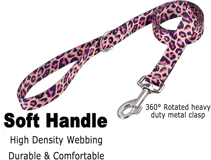 Mihqy Dog Collar and Leash Set with Bohemia Floral Tribal Geometric Patterns - Soft Ethnic Style Collar Adjustable for Small Medium Large Dogs(Pink Leopard Set,XS)