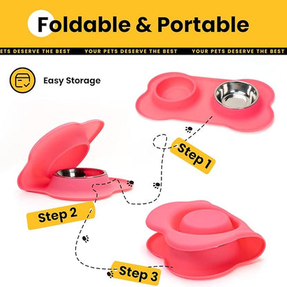 Conlun Dog Bowls with Non-Slip Silicone Mat, Spill Proof Large Food & Water Bowls Set, Easy Clean Dog Food Dish, Dishwasher Safe, Suitable for Dogs Cats Pet Under 90lbs, Large, Pink