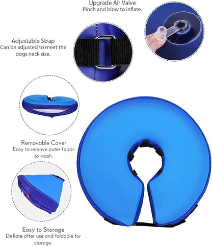 MIDOG Soft Inflatable Dog Cone,Donut E-Collar Alternative for After Surgery, Prevents Licking, Allowing Normal Eating & Vision,Comfortable Recovery Collar for Small Medium Large Dogs&Cats, DarkBlue-S