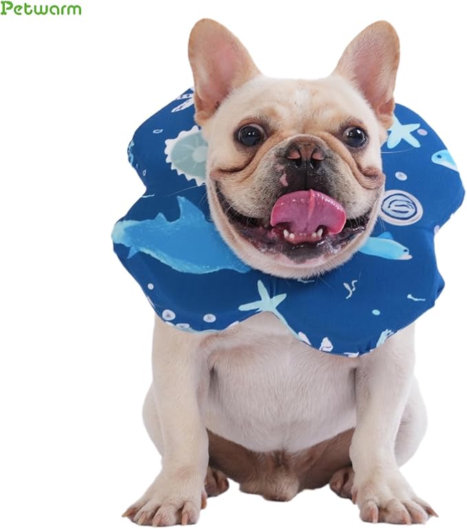 PetWarm Dog Recovery Collar, Recovery Collar for Dogs, Lightweight Soft Flower Design, Comfortable Neck Protector Helps Discourage Licking, Post-Visit Protective Collars, Animal Print, Blue, L