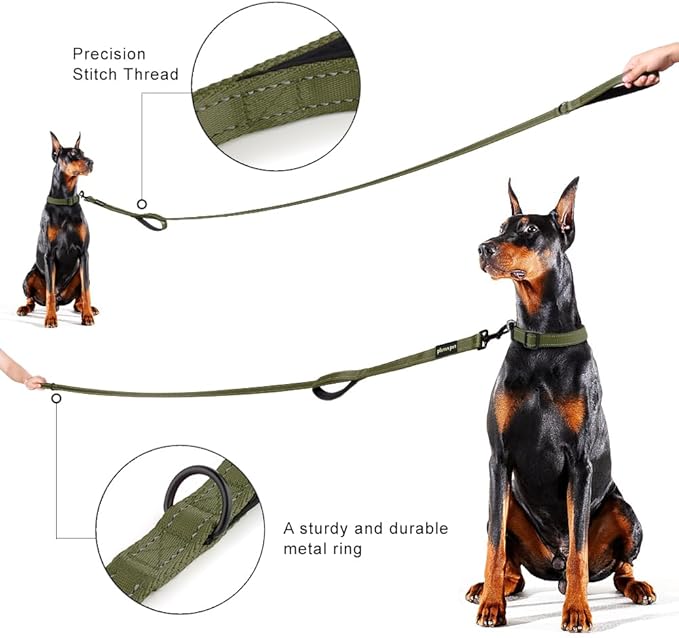 Plutus Pet Double Handle Dog Leash 5ft, Heavy Duty, Reflective Dual Handle Dog Leash for Safety Training, for Medium Large Dogs,2 Handle Leads, Ranger Green