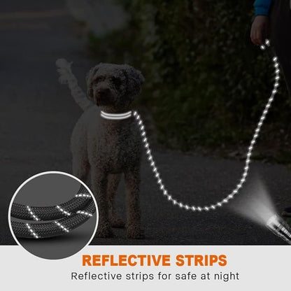 Taglory Rope Dog Leash 5 FT with Comfortable Padded Handle, Highly Reflective Threads Leash and Anti-Tangle Clip for Walking Small Dogs, 3/8 inch, Grey