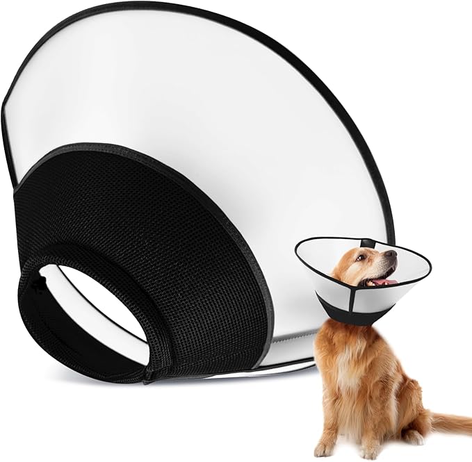 Upgraded Dog Cone Collar After Surgery, Soft Breathable Pet Recovery Collar with Double-Layer Design and Support Plate, Adjustable Dog Cone Collar for Large Medium Dogs, Elizabethan Collar（Black，XL）
