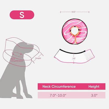 Supet Raised Inflatable Dog Cone After Surgery - Adjustable Recovery Donut Collar with Removable Shield to Stop Licking Wounds & Protect Stitches - Soft Dog Cone Alternative for Small Dogs (Pink,S)