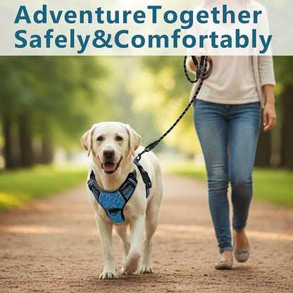 BARKBAY Dog Harness No Pull with ID Tag Pocket - Heavy Duty, Reflective, Easy Control for Large Dogs(Blue/Black,XL)