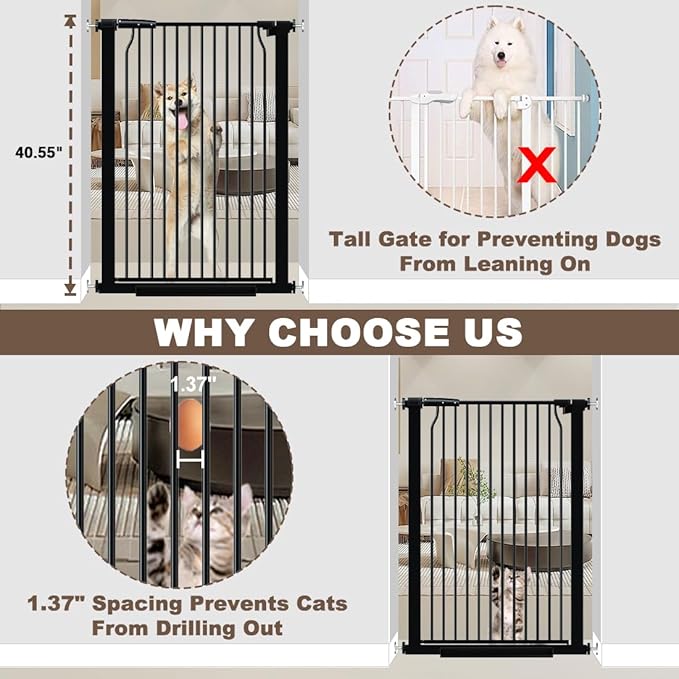 40.55" Extra Tall Baby Gate for Doorways Stairs, 29.6-32.5 in Narrow Baby Gates No Drill, Tall Dog Gate Indoor Walk Thru, Pressure Mounted Child Gate with Door for Pet Doggie Puppy Black