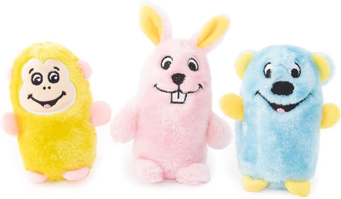 ZippyPaws Squeakie Buddies - No Stuffing Dog Toys to Keep Them Busy, for Small & Medium Dogs, Squeaky Pet Toy for Boredom, Unstuffed Chew Toy, Soft Plush Puppy Products - Pack of 3