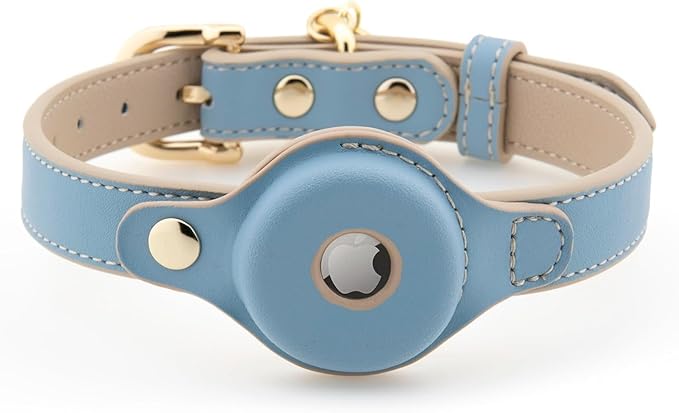 NINA WOOF Cupertino Dog Collars, Harnesses & Leashes Made from Vegan Leather with Dog Tracker Device Holder Adjustable Dog Collar - Color Blue, Large