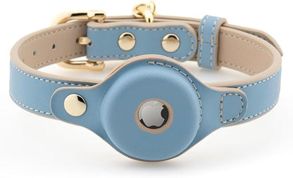 NINA WOOF Cupertino Dog Collars, Harnesses & Leashes Made from Vegan Leather with Dog Tracker Device Holder Adjustable Dog Collar - Color Blue, Large