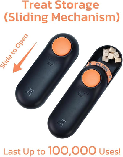 Clink Design Dog Training Clicker and Clicker Dog Trainer with Built in Treat Storage, Compact Dog Clicker for Puppy Training or Cat Clicker, 2.36 oz, Black