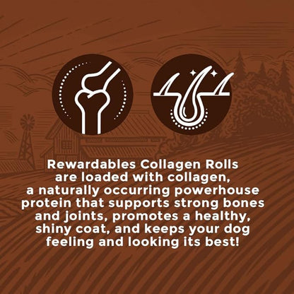 Healthy Chewers Peanut Butter Collagen Rolls 2 Count | High Protein, Long Lasting, Collagen Rich Chews for Large Dogs