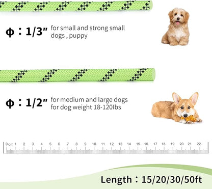 Long Dog Leash for Training 20Ft-Reflective Nylon Rope with Swivel Hook-Recall Agility Lead for Large Small Medium Dogs Outside Walking Hiking-Green