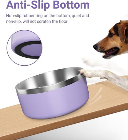 WENBOKMIN Dog Bowl, Stainless Steel Dog Food and Water Bowl with Non Slip Quiet Bottom, Easy to Clean, Dishwasher Safe, 40oz, Light Purple
