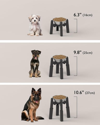 CZPET Dog Bowl Stand, 51 oz Large Capacity Raised Elevated Dog Food/Water Stainless Steel Feeder, Size and Height Adjustable & Anti-Slip Stand for Medium Dogs (2 Pack)