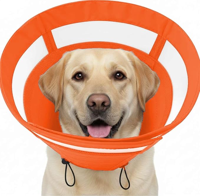 SAWMONG Soft Cone for Dogs – Large Dog Recovery Collar, Adjustable E-Collar to Stop Licking After Surgery (L, Orange)