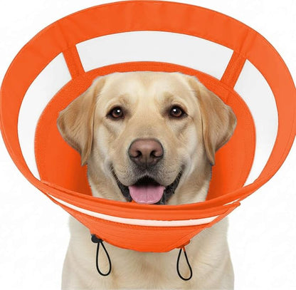 SAWMONG Soft Cone for Dogs – Large Dog Recovery Collar, Adjustable E-Collar to Stop Licking After Surgery (L, Orange)