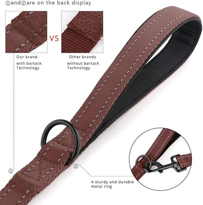 Plutus Pet Double Handle Dog Leash 5ft, Heavy Duty, Reflective Dual Handle Dog Leash for Safety Training, for Medium Large Dogs,2 Handle Leads, Chocolate