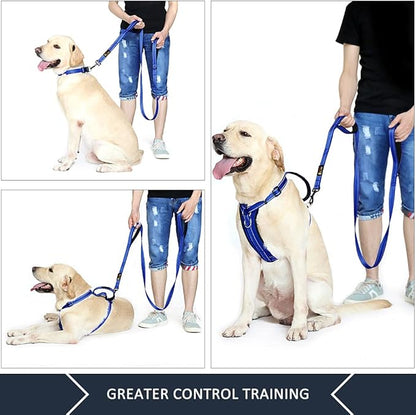 Plutus Pet Double Handle Dog Leash 5ft, Heavy Duty, Reflective Dual Handle Dog Leash for Safety Training, for Medium Large Dogs,2 Handle Leads(Navy Blue)