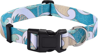 Mihqy Dog Collar with Bohemia Floral Tribal Geometric Patterns - Soft Ethnic Style Collar Adjustable for Small Medium Large Dogs(Sea Wave,S)