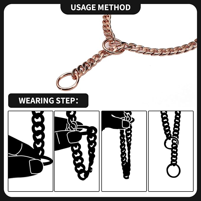Stainless Steel P Chock Metal Chain -JYHY Dog Necklace Collars Walking Training Pet Supplies for Small Medium Large Dogs (26" (Fits Neck 22" to 24"), Rose Gold