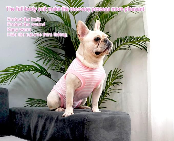Dog Pink Recovery Suit for Small Female Spay,Male Dog Surgery Suit,Narrow Pink-White S