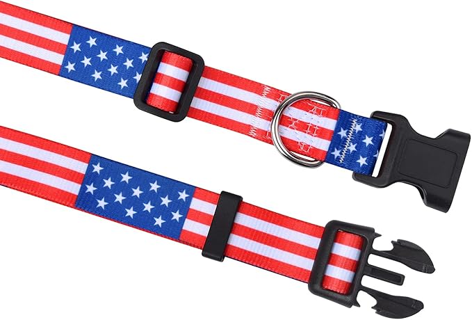 Mihqy American Flag Dog Collar - Patriotic, US Flag Pattern, Star & Stripes, Fourth of July Dog Collar, Adjustable for Small Medium Large Dogs(Classic US,L)