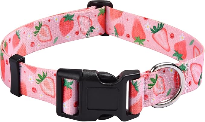 Mihqy Dog Collar with Bohemia Floral Tribal Geometric Patterns - Soft Ethnic Style Collar Adjustable for Small Medium Large Dogs(Strawberry,S)
