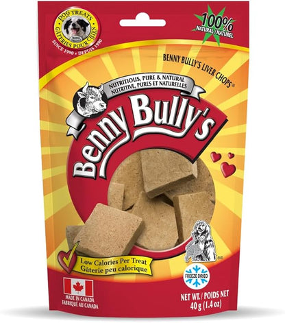 BENNY BULLYS Chops Beef Liver Dog Treats, Freeze-Dried, Low Fat, High Energy & Nutrient Rich Food for Your Furry Friend, All Natural Ingredients, 40g - Entry