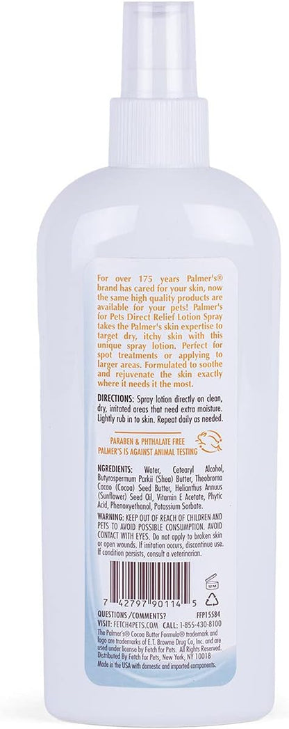 Palmer’s for Pets Cocoa Butter Formula Direct Relief Spray-On Lotion for Dogs,Moisturizing Dog Skin Care Spray to Help Soothe Dry and Itchy Skin with Easy Spray Application,8 Fl Oz,(Pack of 2)