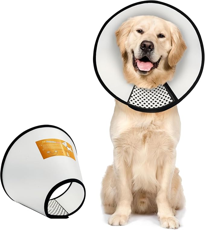Pet Dog Cone Collar After Surgery, Adjustable Plastic Pet Recovery E-Collar for Dogs Cats, Soft Breathable Surgical Elizabethan Dog Neck Cover for Prevent Biting and Stop Licking Wound Medium