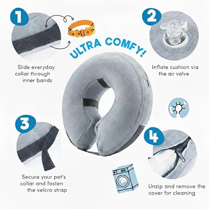PAWRELIEF Soft Inflatable Dog Cat Cone Collar – Pet Recovery & Protective Dog Neck Collar for Medium Dogs Cats to Prevent Scratching, Licking (Grey, Medium)