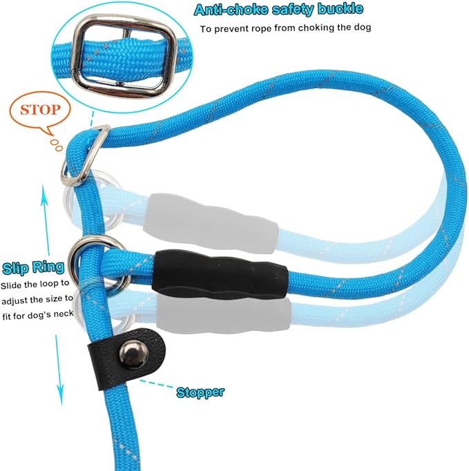 BTINESFUL 10FT / 15FT / 20FT Slip Lead Dog Leash, Reflective 1/3” Rope Leash Long Training Lead for Small Medium Dogs