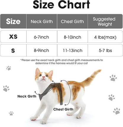 Cat Vest Harness and Leash Set for Walking Escape Proof, Adjustable Kitten Harness Breathable Mesh with Reflective Strips Harness for Kitty Puppy Bunny (Black,S)