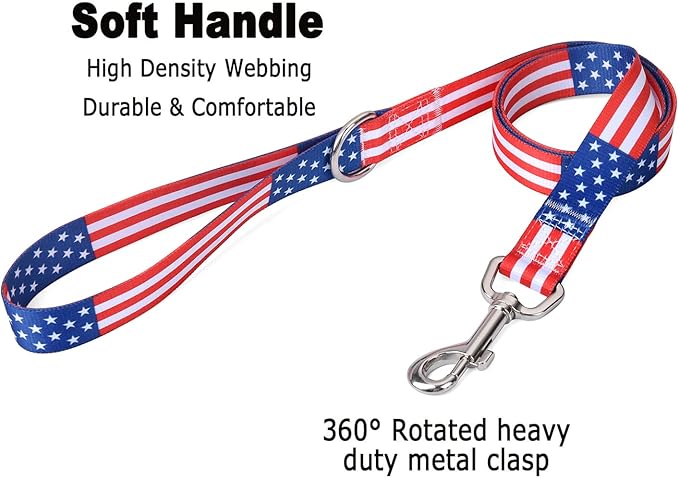 Mihqy American Flag Dog Collar and Leash Set- Patriotic, US Flag Pattern, Star & Stripes, Fourth of July Dog Collar, Adjustable for Small Medium Large Dogs(Classic US Set,XS)